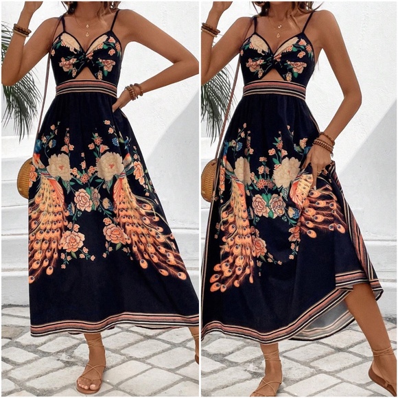 Boho Floral Print Cut out Cami Dress - Picture 3 of 7